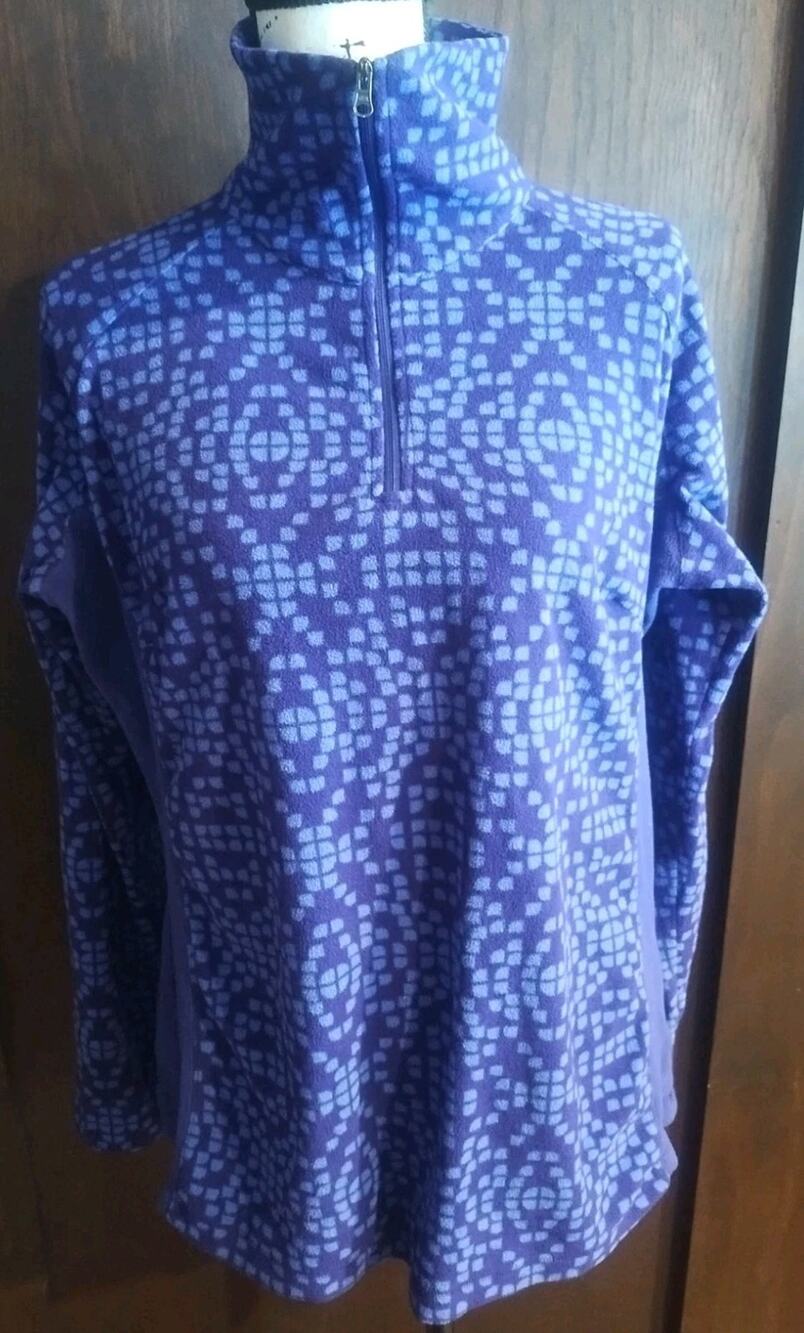 Columbia Womens XL Purple Geometric Print Fleece 1/4 Zip Pullover Sweatshirt